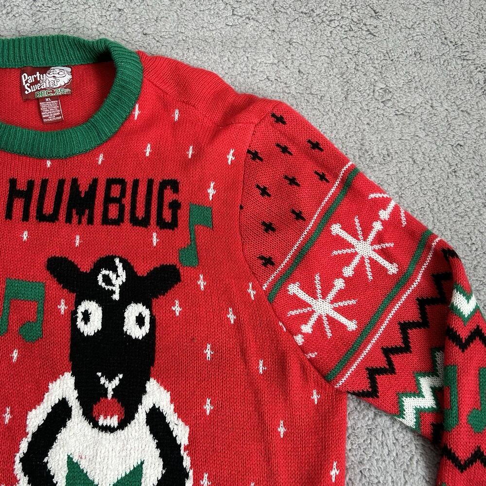 Christmas Party Sweater Sheep Baaa Bah Humbug Ugly Red Sweater Size XL Dec. 25th - Picture 5 of 12
